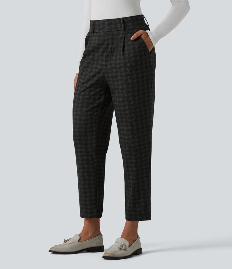 Halara Flex™ High Waisted Plaid Tapered Suit Work Pants with Pockets
