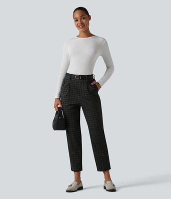 Halara Flex™ High Waisted Plaid Tapered Suit Work Pants with Pockets