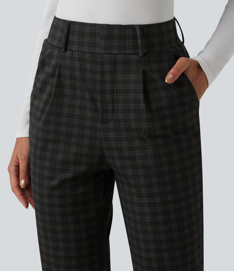 Halara Flex™ High Waisted Plaid Tapered Suit Work Pants with Pockets