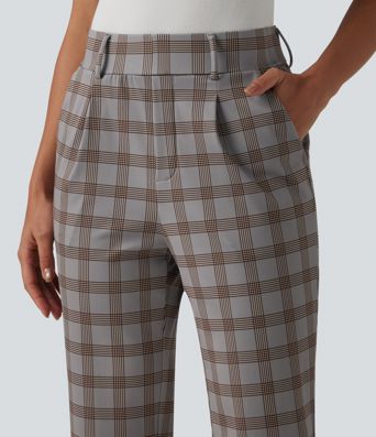 Halara Flex™ High Waisted Plaid Tapered Work Pants with Pockets