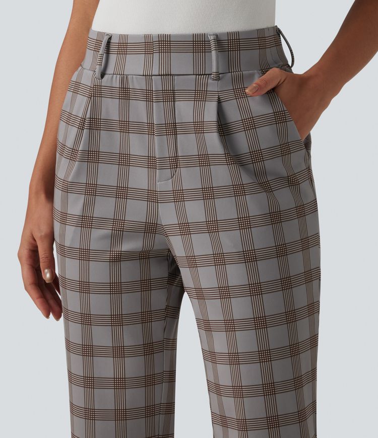 Halara Flex™ High Waisted Plaid Tapered Work Pants with Pockets