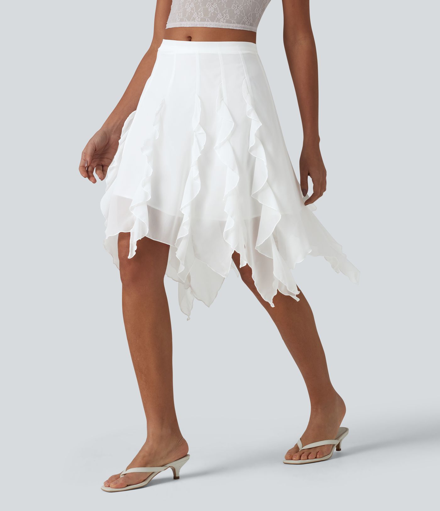 Jupe midi drapée taille mi-haute à ourlet asymétrique