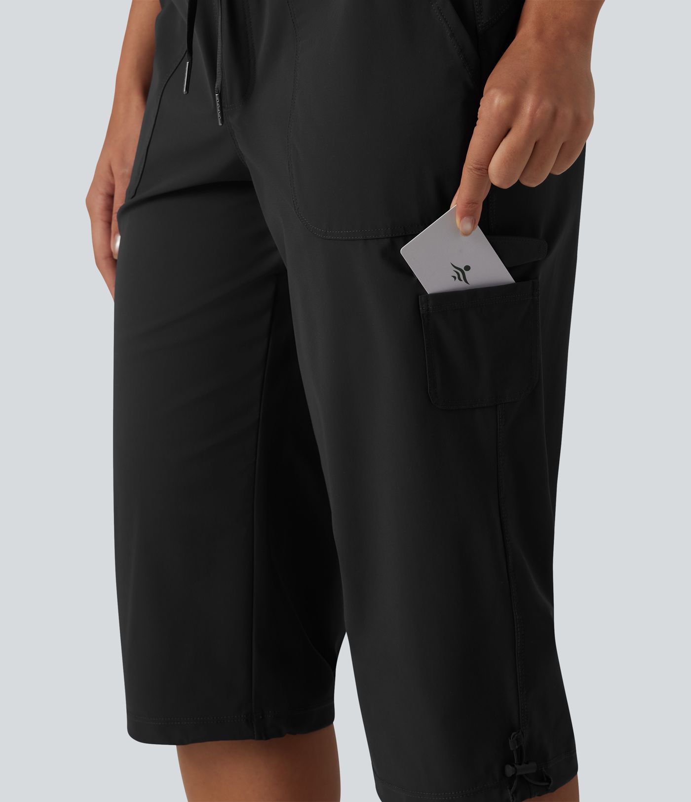 Casual capri pants with a mid-rise waist, multiple pockets, drawstring, cool-touch fabric and straight leg - UPF40+
