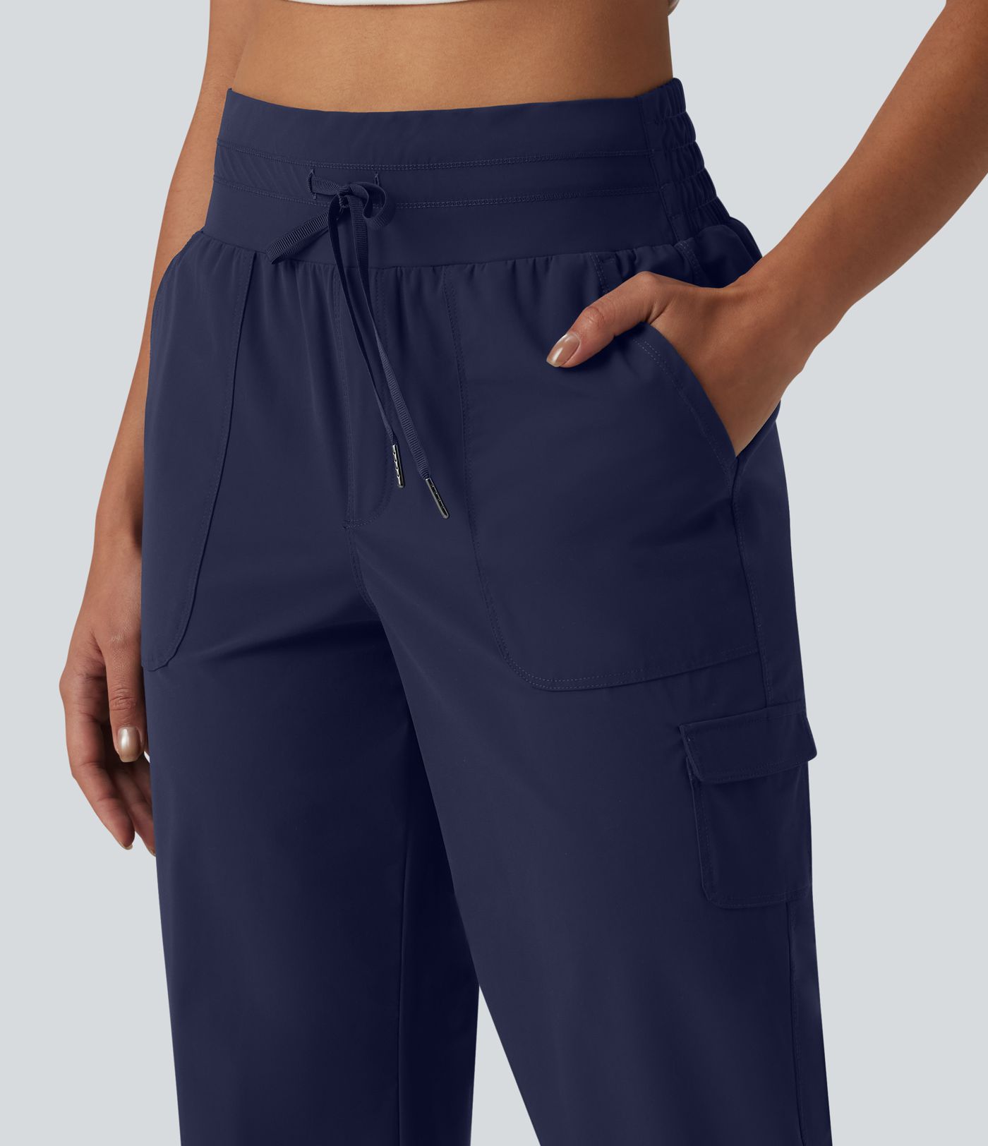 Pantalon casual corsaire droit taille mi-haute toucher frais à séchage rapide, cordon de serrage et poches – Protection UPF 40+