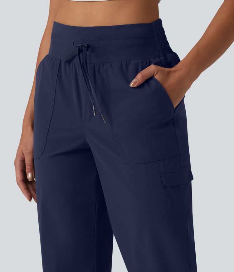 Pantalon casual corsaire droit taille mi-haute toucher frais à séchage rapide, cordon de serrage et poches – Protection UPF 40+