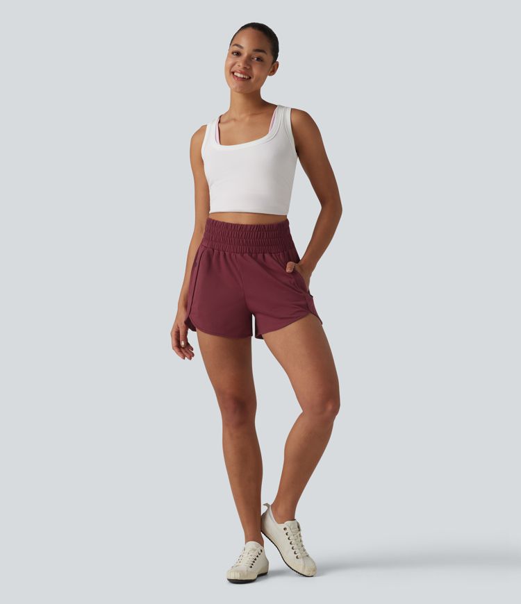 Lässige Shorts mit hohem Bund, Seitentaschen und abgerundetem Saum - 7,6 cm