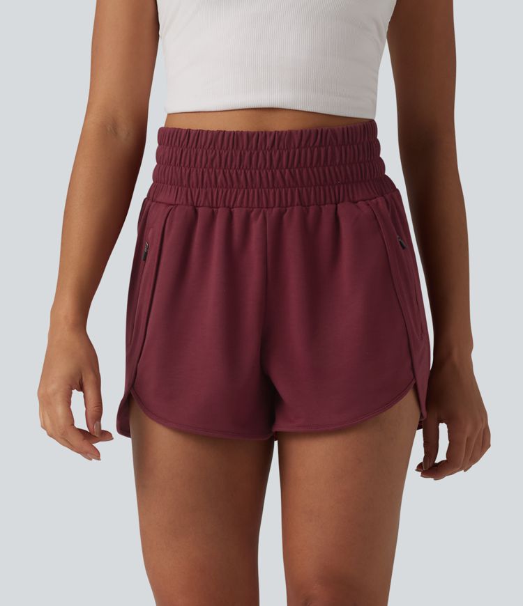 Lässige Shorts mit hohem Bund, Seitentaschen und abgerundetem Saum - 7,6 cm