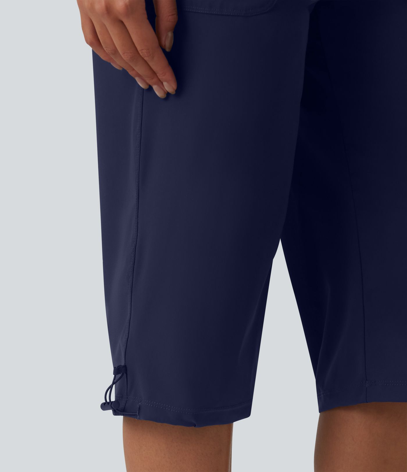 Pantalon casual corsaire droit taille mi-haute toucher frais à séchage rapide, cordon de serrage et poches – Protection UPF 40+