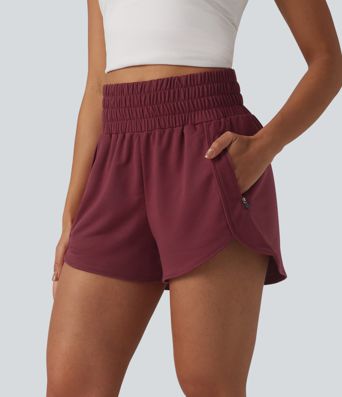 Lässige Shorts mit hohem Bund, Seitentaschen und abgerundetem Saum - 7,6 cm