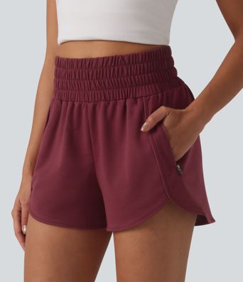 Lässige Shorts mit hohem Bund, Seitentaschen und abgerundetem Saum - 7,6 cm