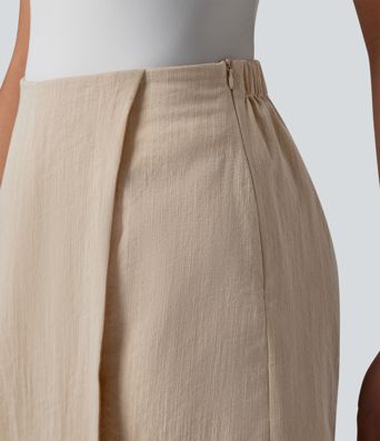 Neformální sukňové šortky (skort) s vysokým pasem, skrytým zipem, lněným vzhledem a kapsou