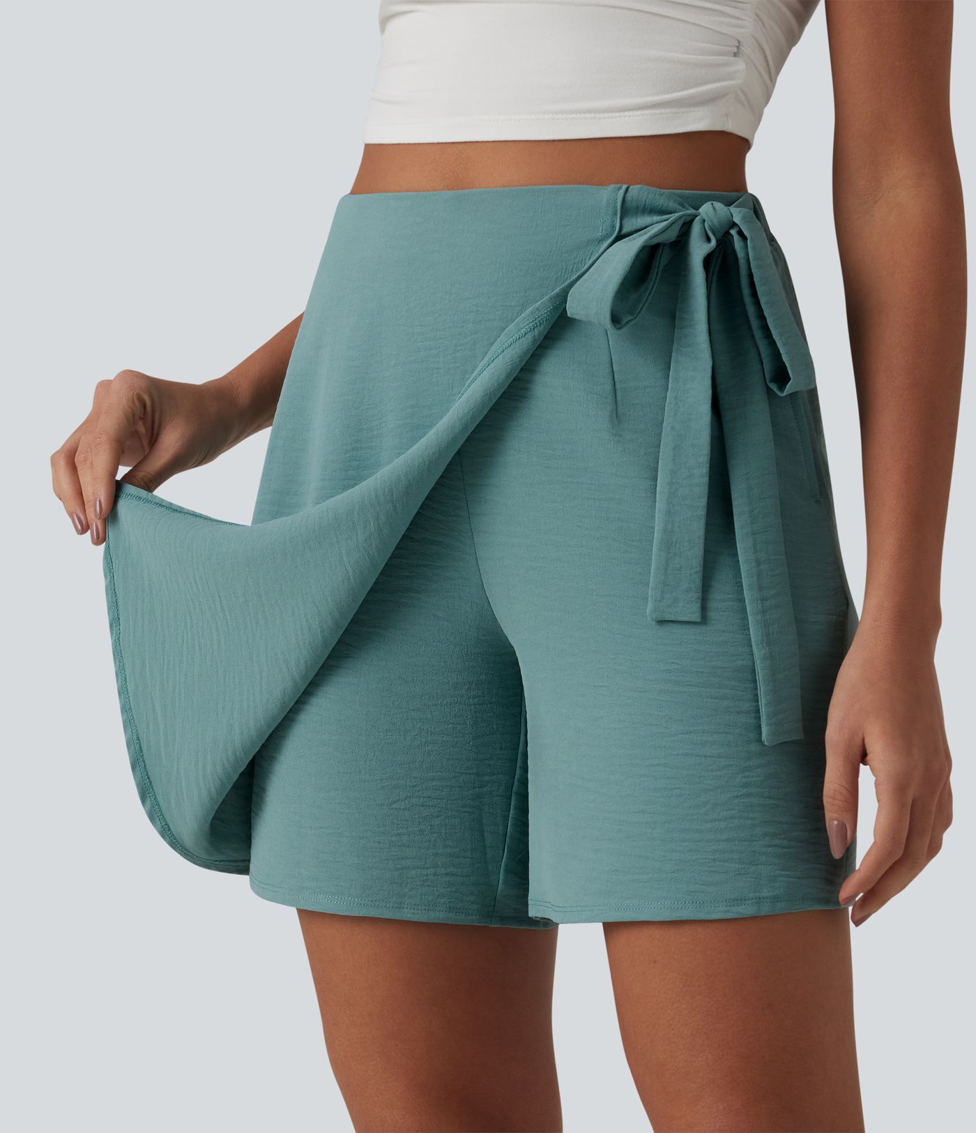 High Waisted Tie-side Linen-Feel Casual Skort