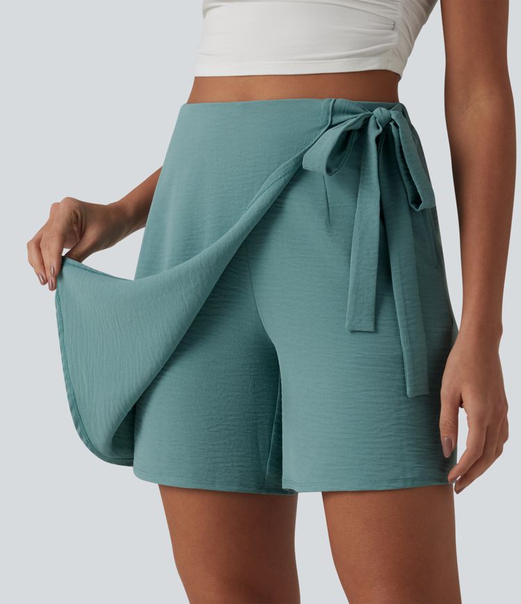 High Waisted Tie-side Linen-Feel Casual Skort