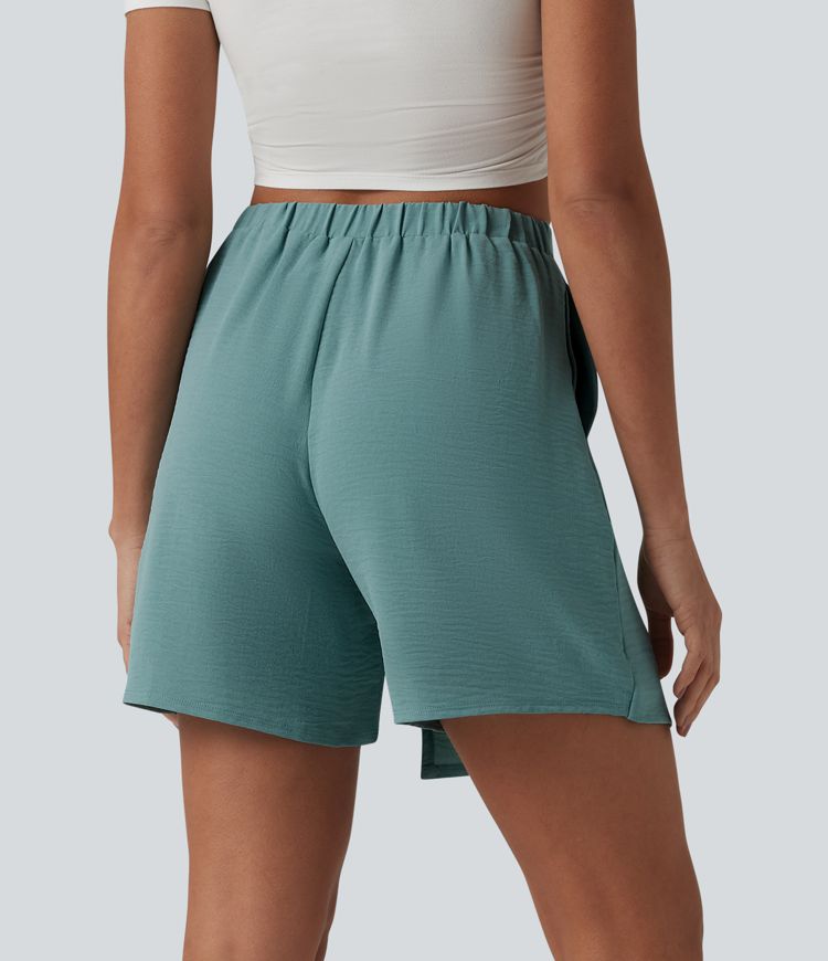 High Waisted Tie-side Linen-Feel Casual Skort