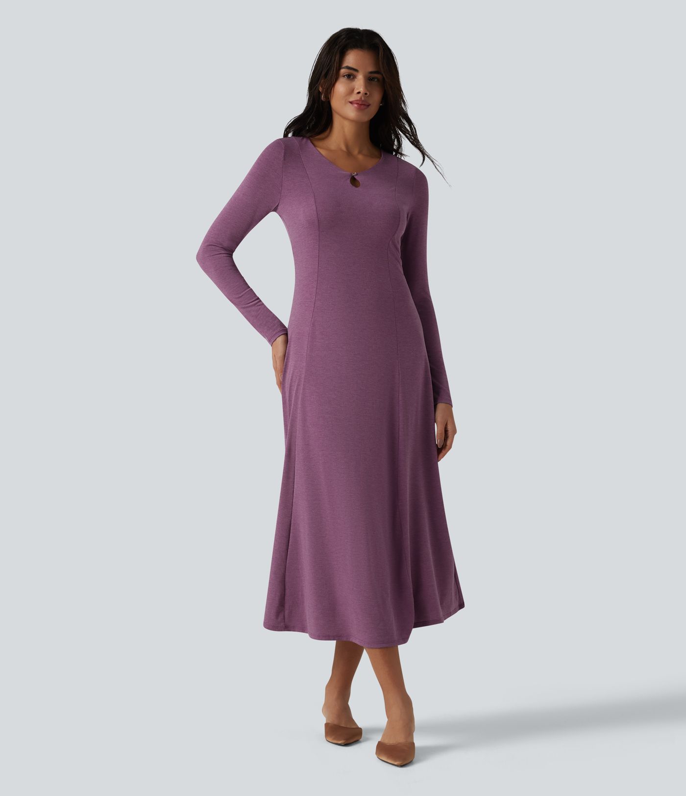 Cut Out Long Sleeve Midi Dress