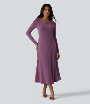 Cut Out Long Sleeve Midi Dress