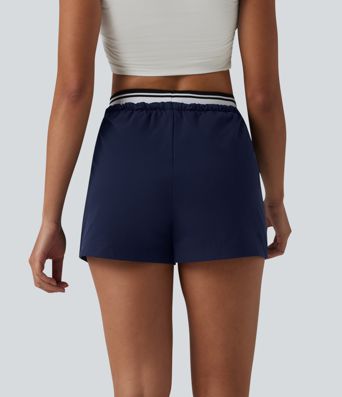 Lässige Shorts aus elastischem Popeline mit mittelhohem Bund, Seitentaschen, Kordelzug und Farbblock