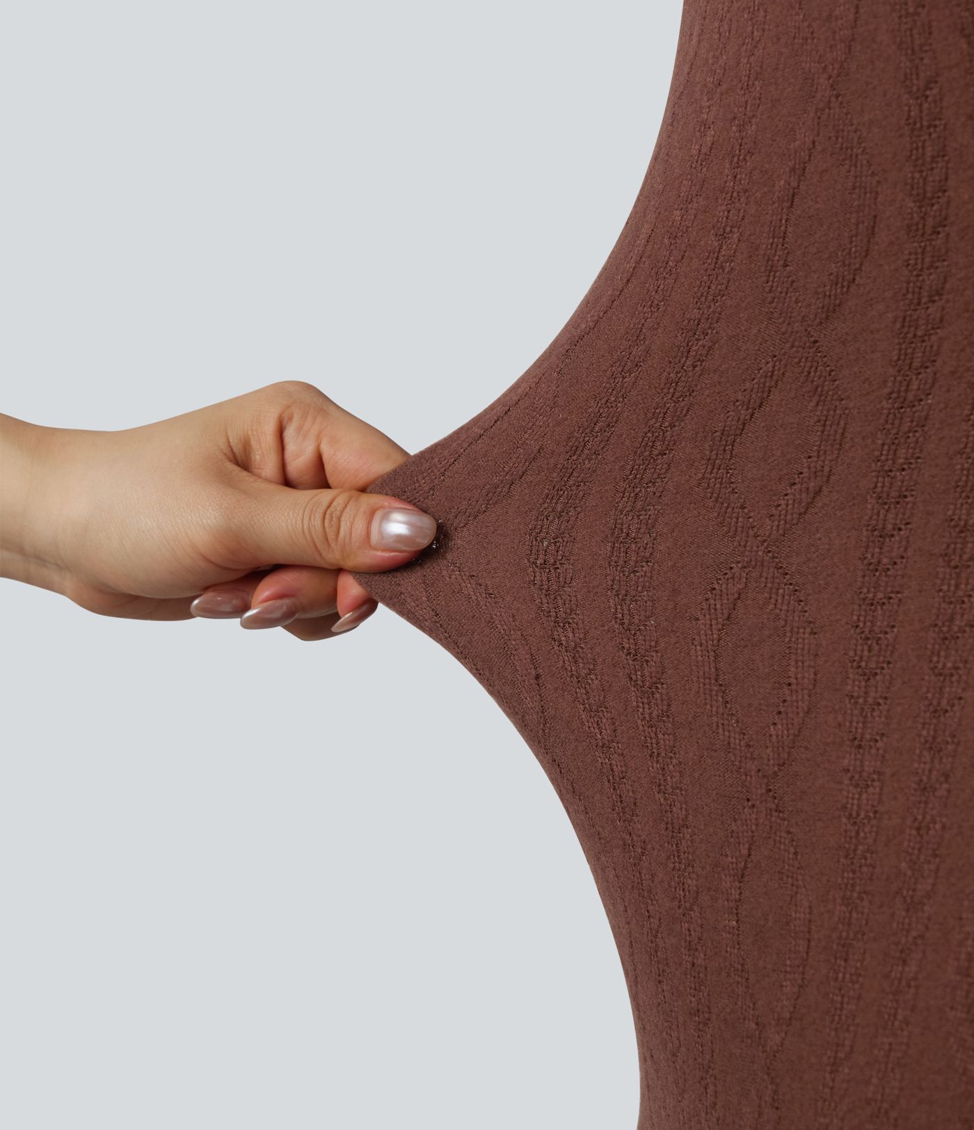 High-neck Long Sleeve Bodycon Midi Cable Knit Work Dress