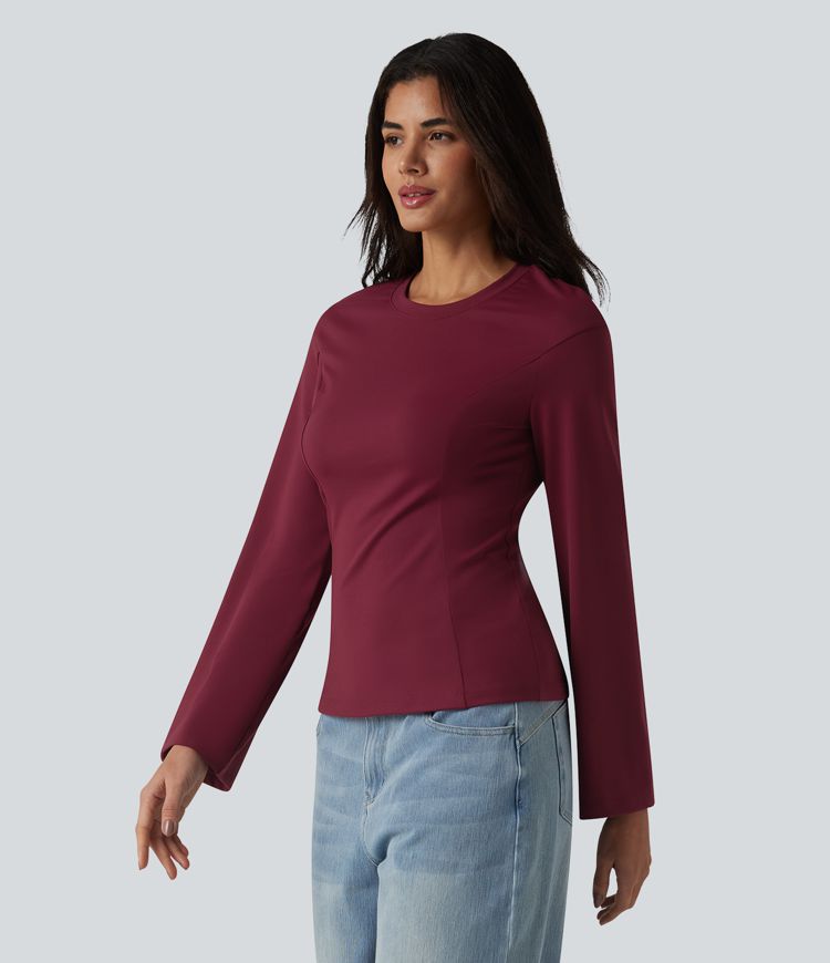 Round Neck Bell Long Sleeve Casual Top