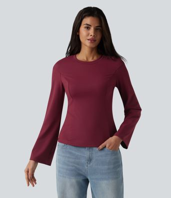 Round Neck Bell Long Sleeve Casual Top