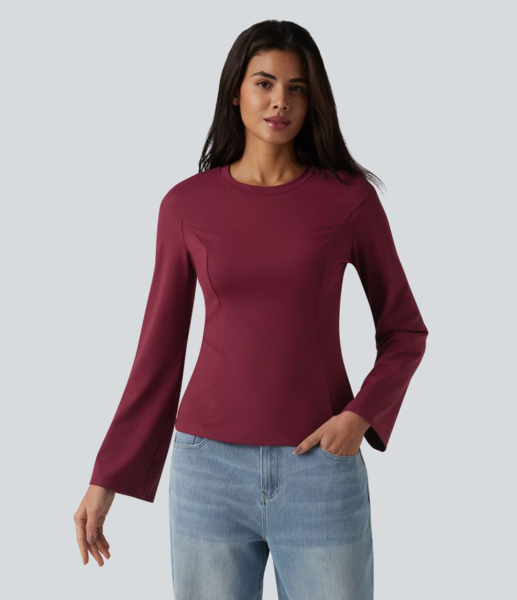 Round Neck Bell Long Sleeve Casual Top