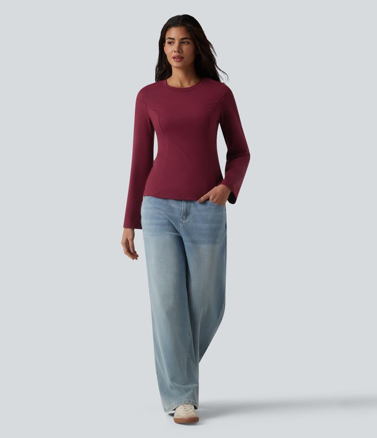 Round Neck Bell Long Sleeve Casual Top