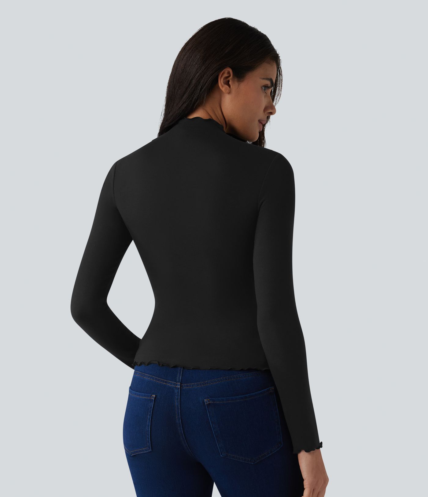 Halara HeatCore Mock-neck Long Sleeve Lettuce Trim Casual Warming Top Halara HeatCore Mock-neck Long Sleeve Lettuce Trim Casual Warming Top