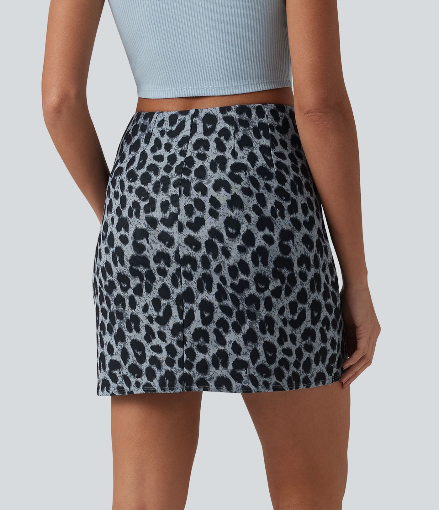 Jupe mini casual tulipe 2-en-1 taille haute ventre plat, froncée en tissu gaufré imprimé léopard