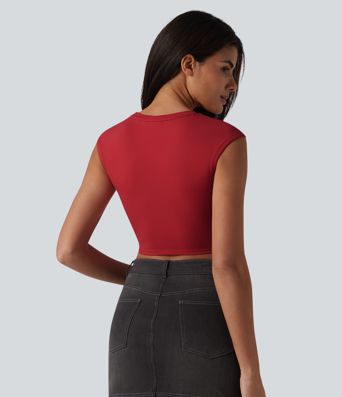 Round Neck Cap Sleeve Cropped Casual T-Shirt Round Neck Cap Sleeve Cropped Casual T-Shirt