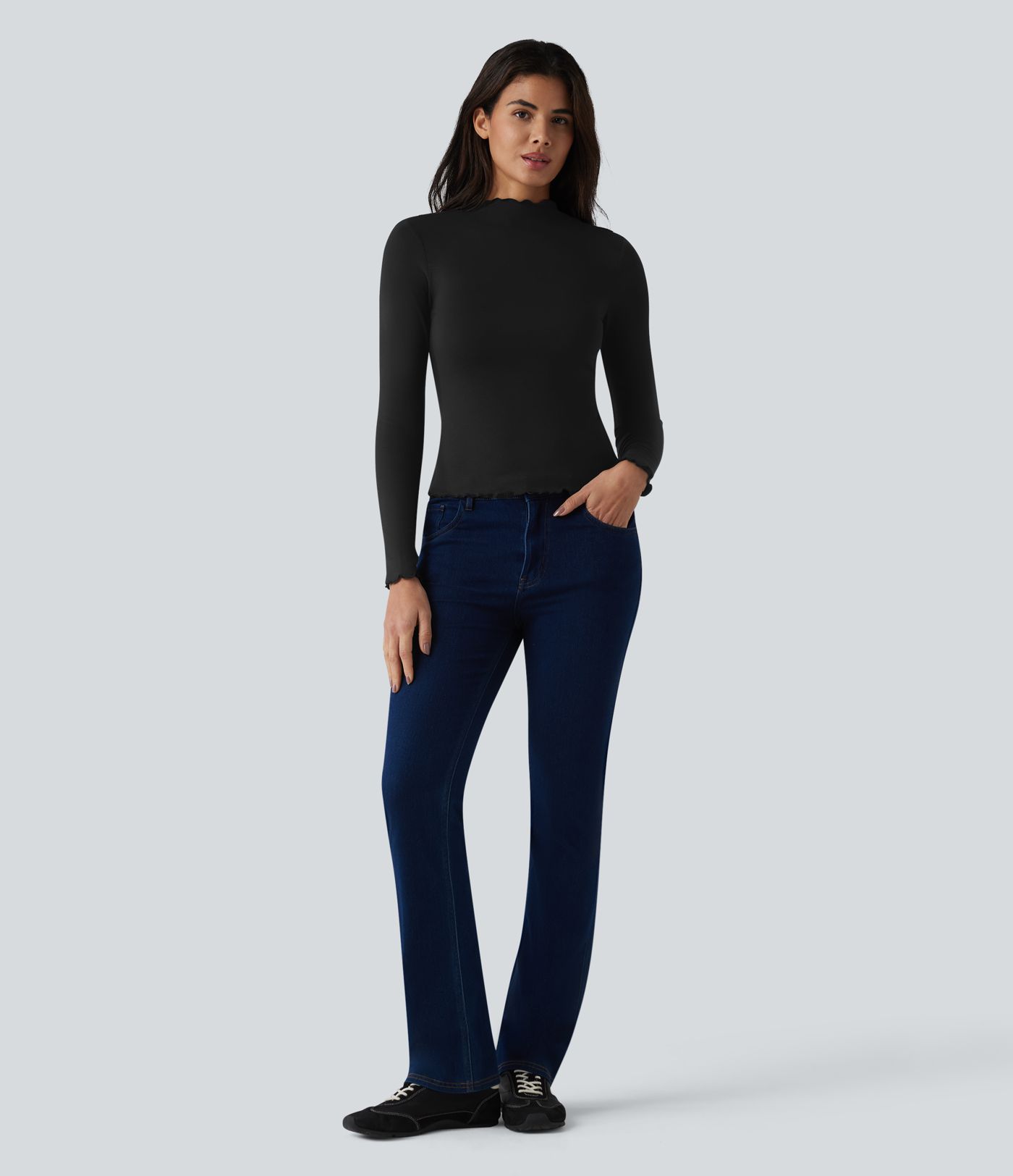 Halara HeatCore Mock-neck Long Sleeve Lettuce Trim Casual Warming Top Halara HeatCore Mock-neck Long Sleeve Lettuce Trim Casual Warming Top
