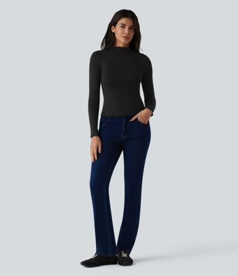 Halara HeatCore Mock-neck Long Sleeve Lettuce Trim Casual Warming Top Halara HeatCore Mock-neck Long Sleeve Lettuce Trim Casual Warming Top