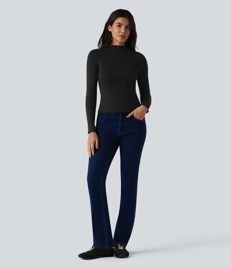Halara HeatCore Mock-neck Long Sleeve Lettuce Trim Casual Warming Top Halara HeatCore Mock-neck Long Sleeve Lettuce Trim Casual Warming Top