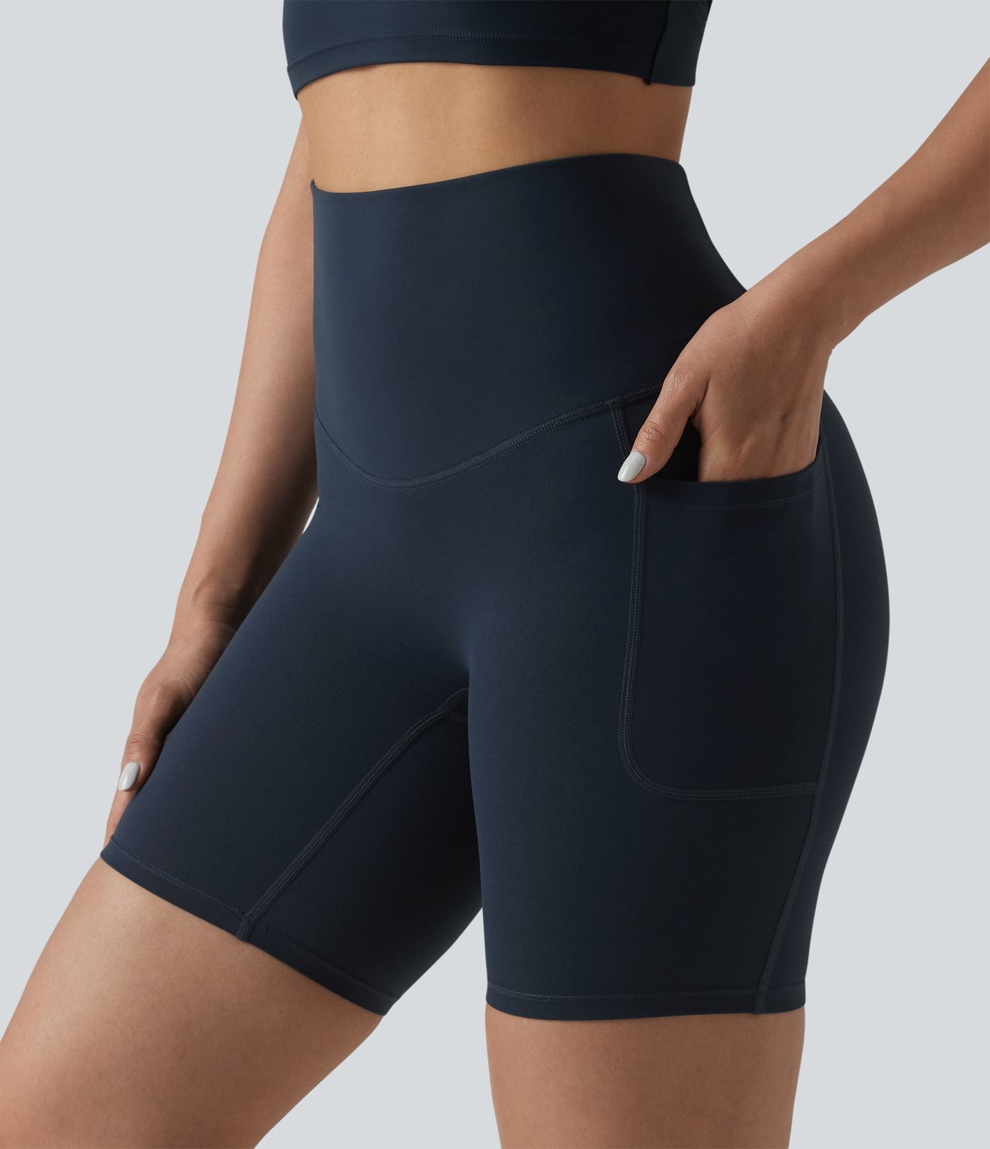 Halara Ultrasculpt™ High Waisted Tummy Control Crossover Back Running Biker Shorts 7'' with Pockets