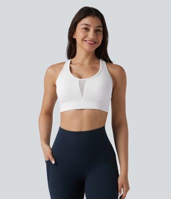 Halara UltraSculpt™ Medium Support Racerback Adjustable Buckle Breathable Mesh Built-in Bra Training Sports Bra