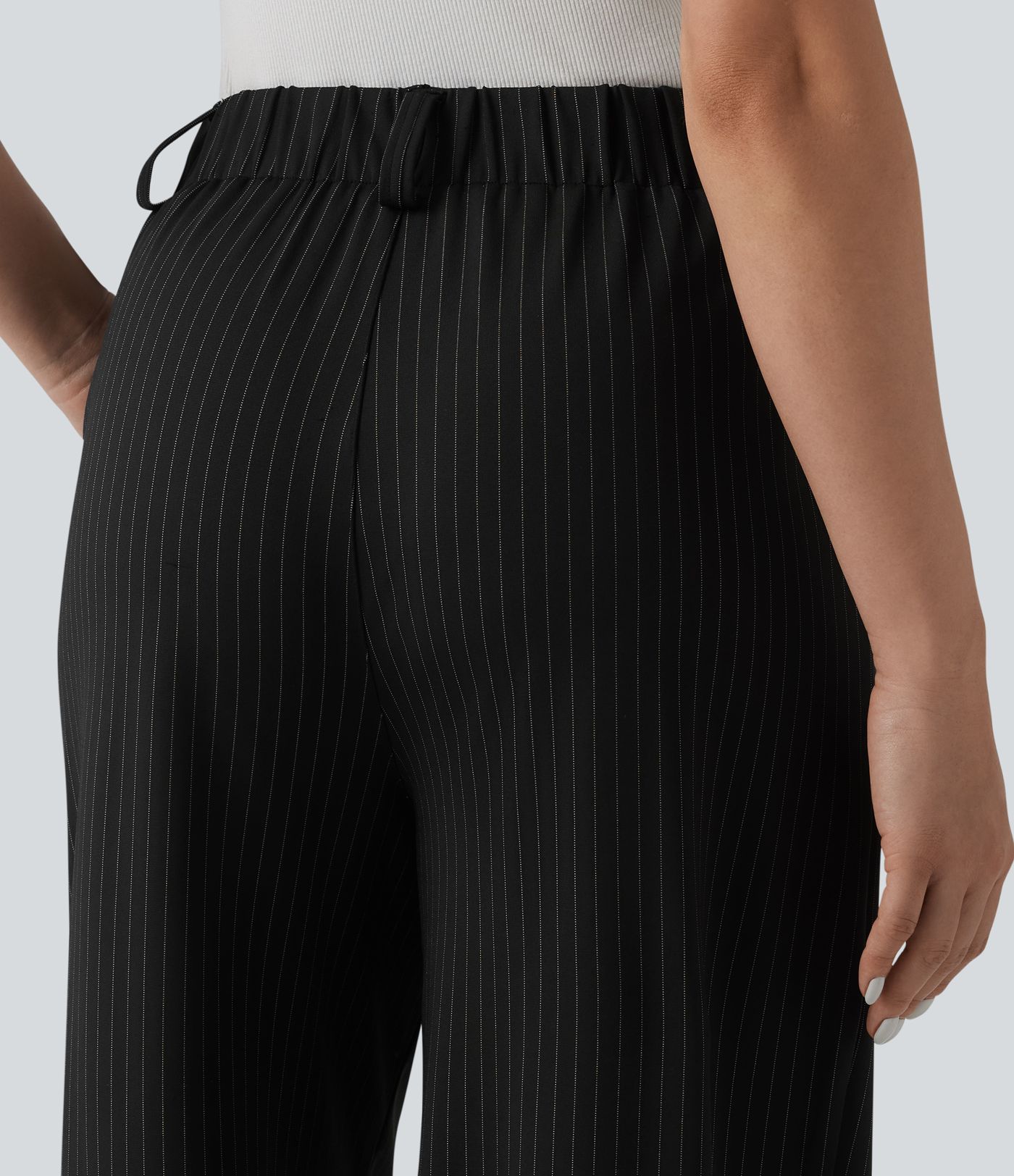 High Waisted Stripes Work Wide Leg Pants with Pockets