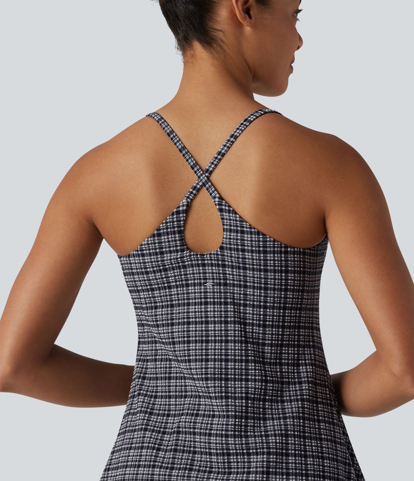 2-in-1 Plaid Crinkle Quick Dry Mini Tennis Active Dress with Pockets-Easy Peezy Edition