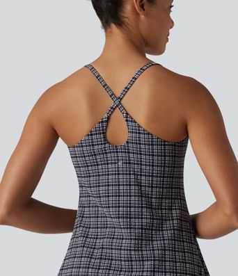 2-in-1 Plaid Crinkle Quick Dry Mini Tennis Active Dress with Pockets-Easy Peezy Edition