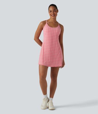 2-in-1 Plaid Crinkle Quick Dry Mini Tennis Active Dress with Pockets-Easy Peezy Edition