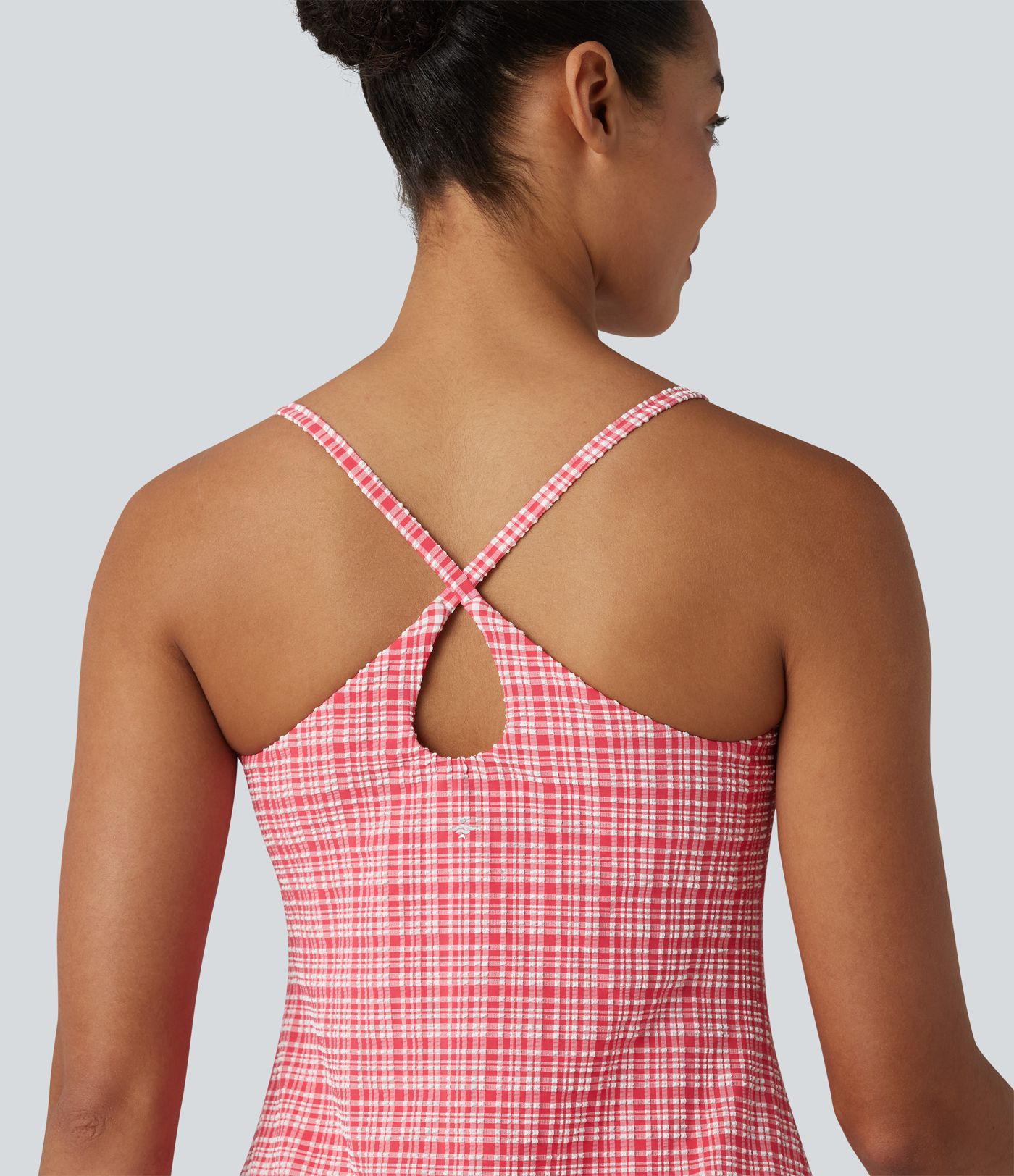 2-in-1 Plaid Crinkle Quick Dry Mini Tennis Active Dress with Pockets-Easy Peezy Edition