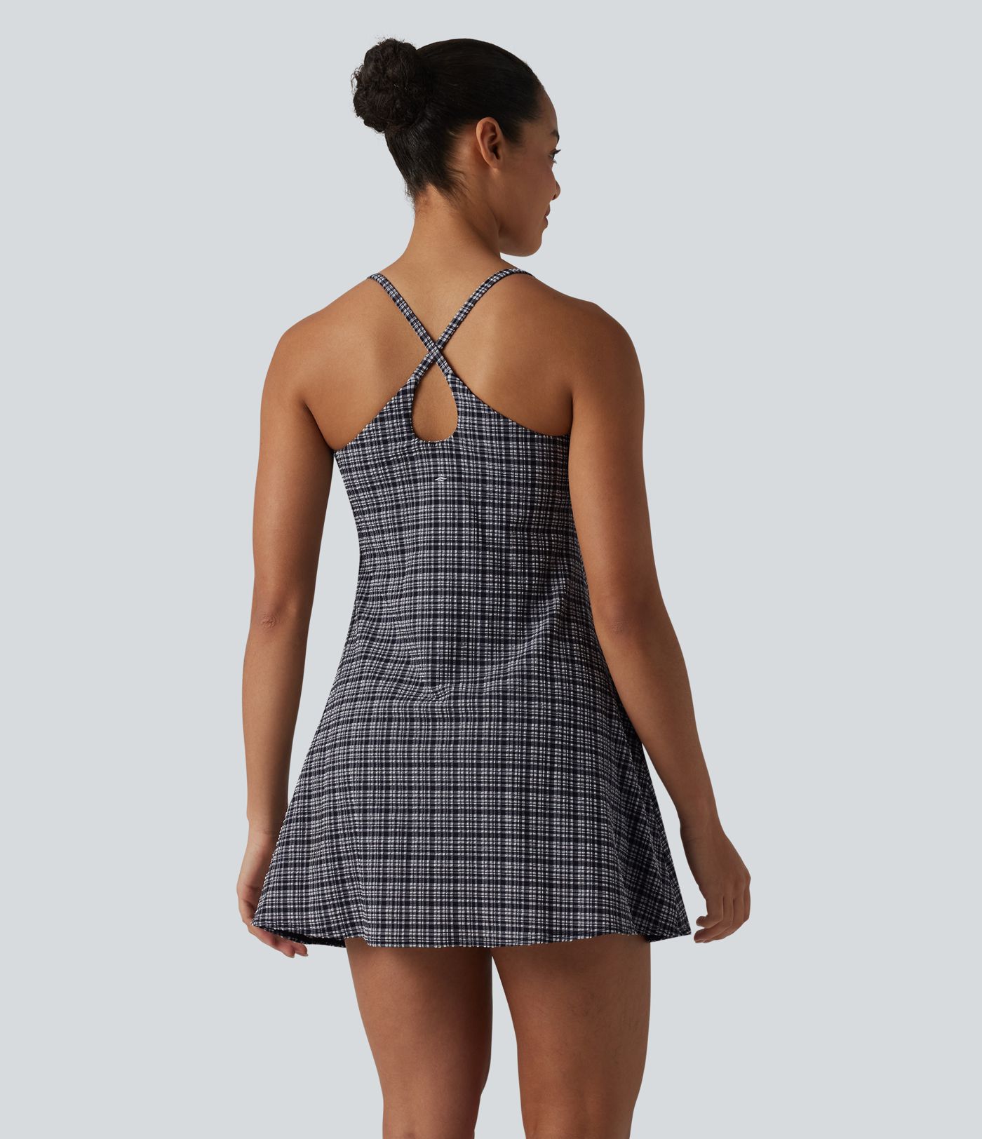 2-in-1 Plaid Crinkle Quick Dry Mini Tennis Active Dress with Pockets-Easy Peezy Edition