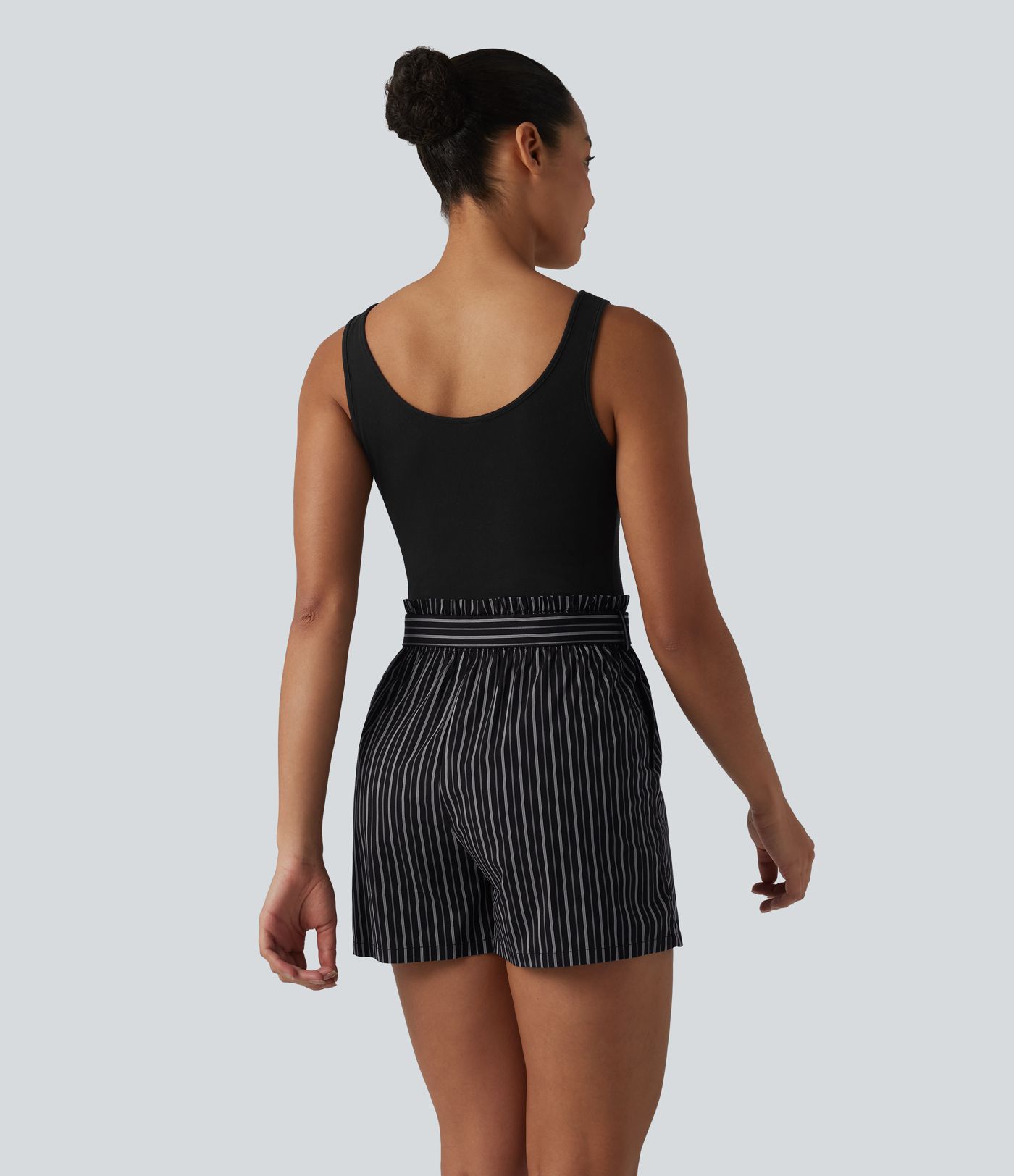 Notched Belted Contrast Stripe Romper with Pockets