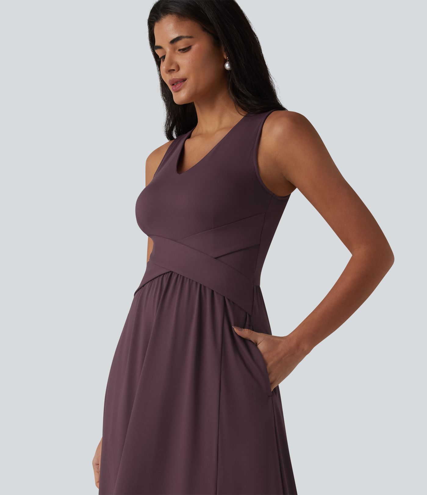 V Neck Sleeveless Maxi Dress with Pockets