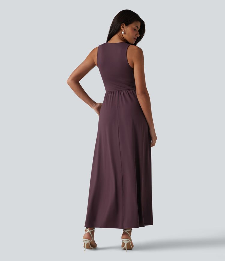 V Neck Sleeveless Maxi Dress with Pockets