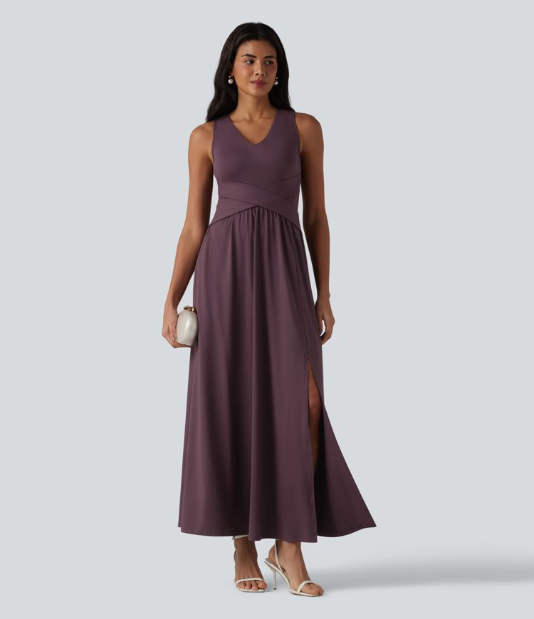 V Neck Sleeveless Maxi Dress with Pockets