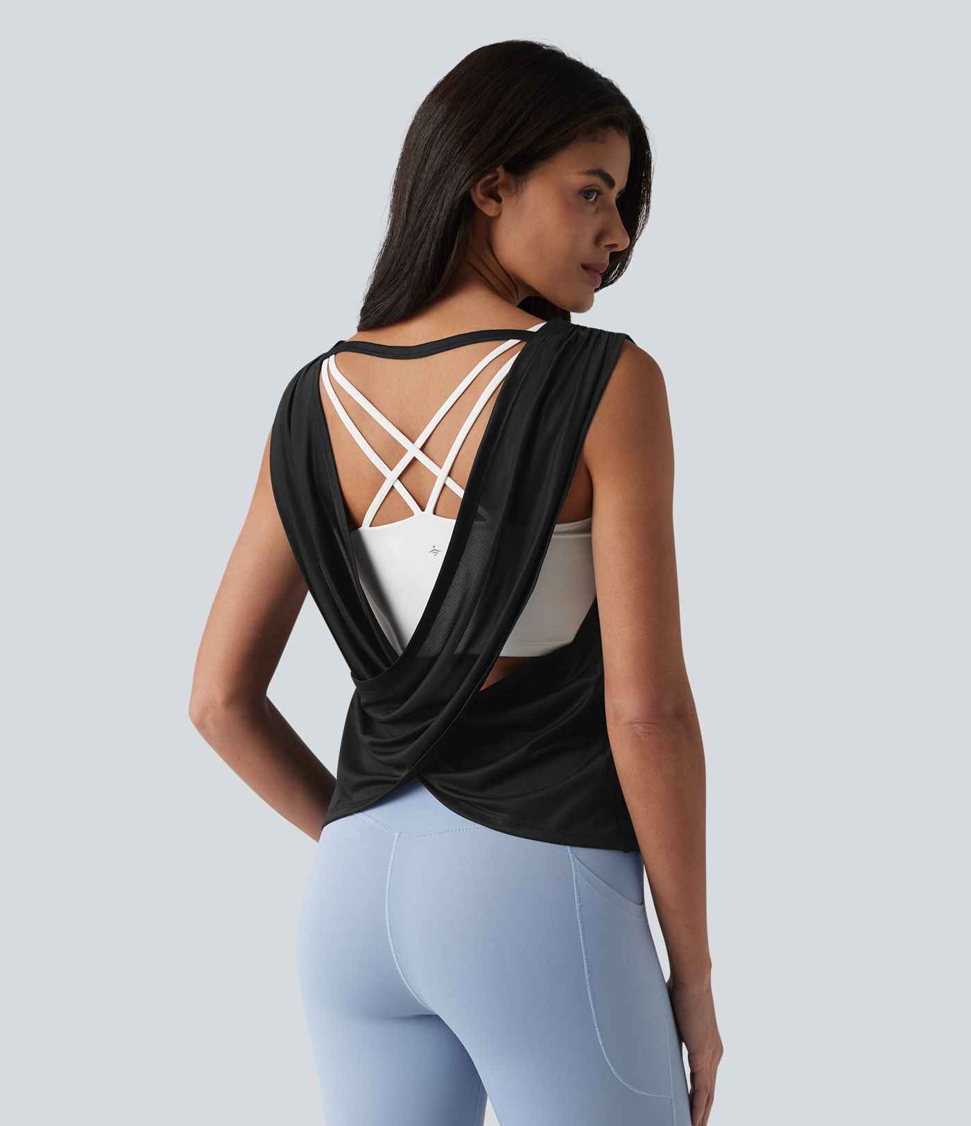 Crisscross Backless Ruched Yoga Tank Top