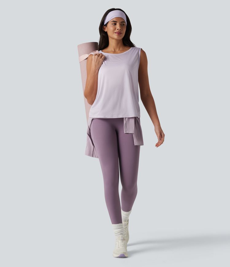 Gerafftes, rückenfreies Yoga-Top mit überkreuzten Trägern