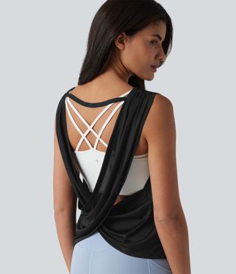 Crisscross Backless Ruched Yoga Tank Top