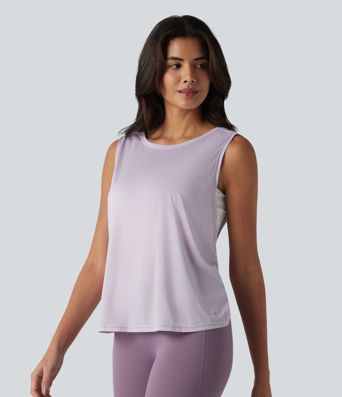 Gerafftes, rückenfreies Yoga-Top mit überkreuzten Trägern