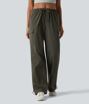 Lässige Cargohose mit mittelhohem Bund, mehreren Taschen, Kordelzug und geradem Bein