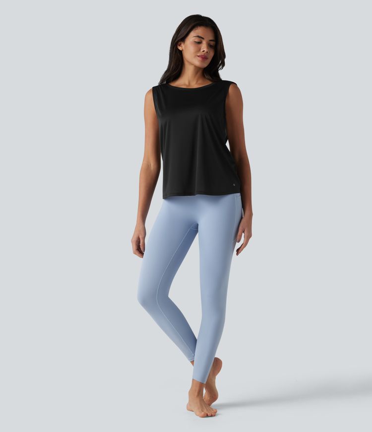 Crisscross Backless Ruched Yoga Tank Top